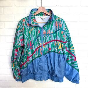 London Fog Vintage Women's Blue Green Multi Color Windbreaker Jacket sz MA5